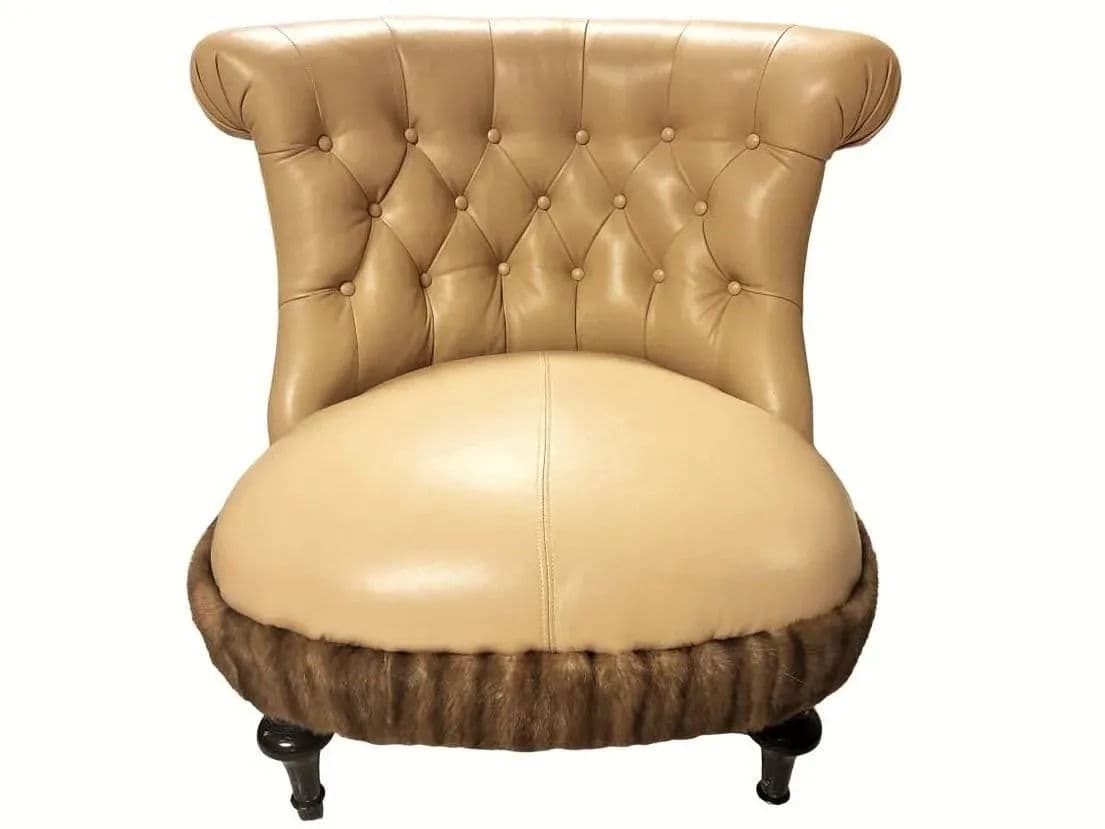 Mink Fur and Calfskin Upholstered Boudoir Chair - Thumbnail 4