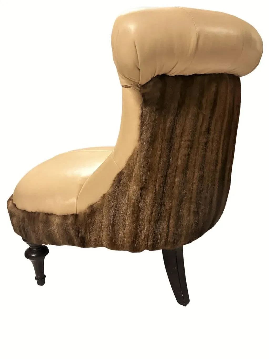 Mink Fur and Calfskin Upholstered Boudoir Chair - Thumbnail 7