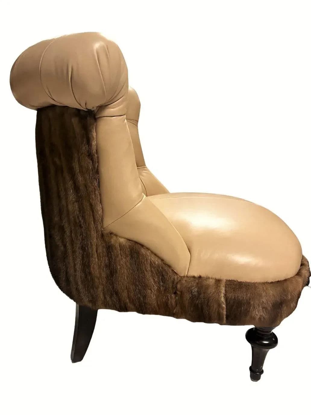 Mink Fur and Calfskin Upholstered Boudoir Chair - Thumbnail 8