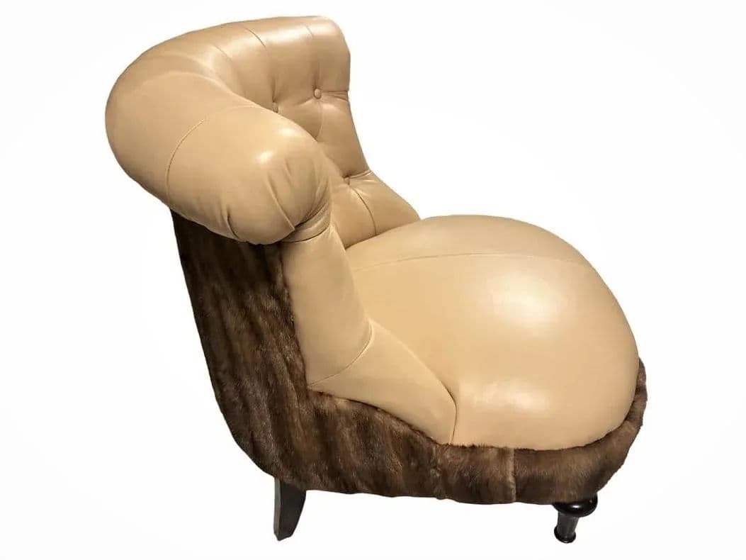 Mink Fur and Calfskin Upholstered Boudoir Chair - Thumbnail 12