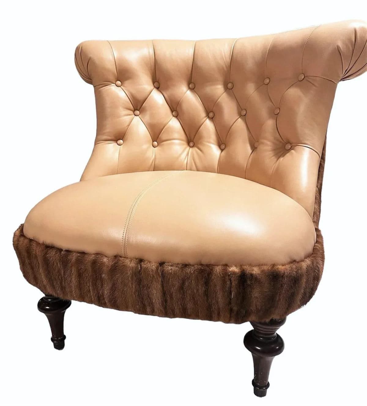 Mink Fur and Calfskin Upholstered Boudoir Chair - Thumbnail 9
