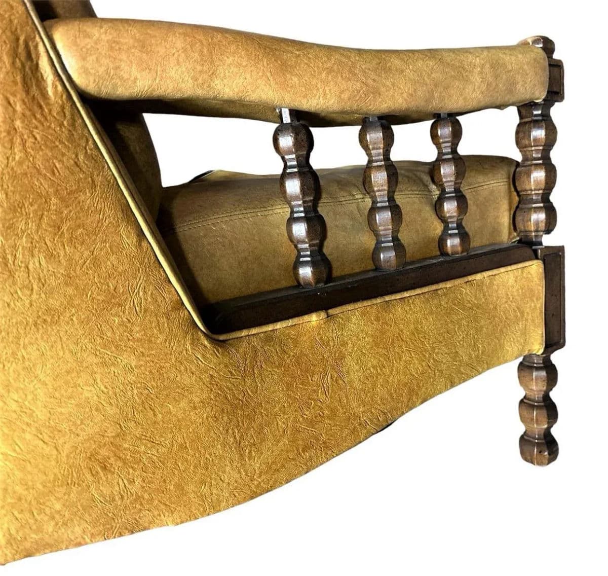 Mustard Yellow Vinyl Mid Century Spanish Revival Settee - Thumbnail 4