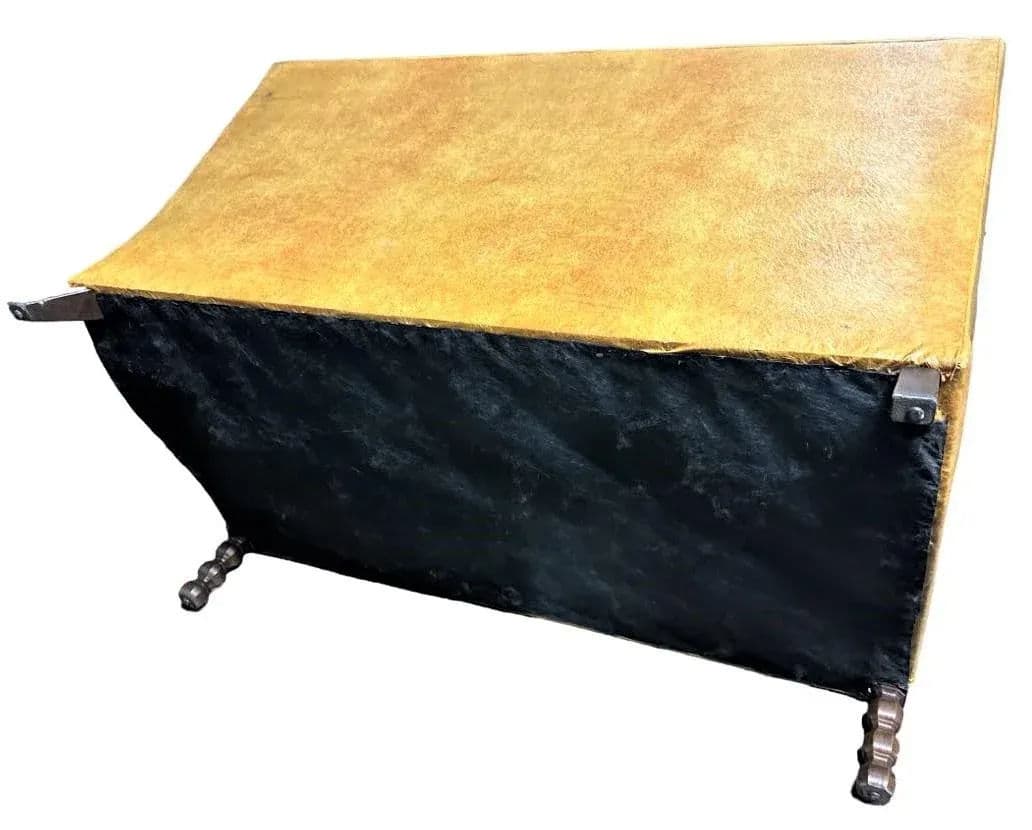 Mustard Yellow Vinyl Mid Century Spanish Revival Settee - Thumbnail 6