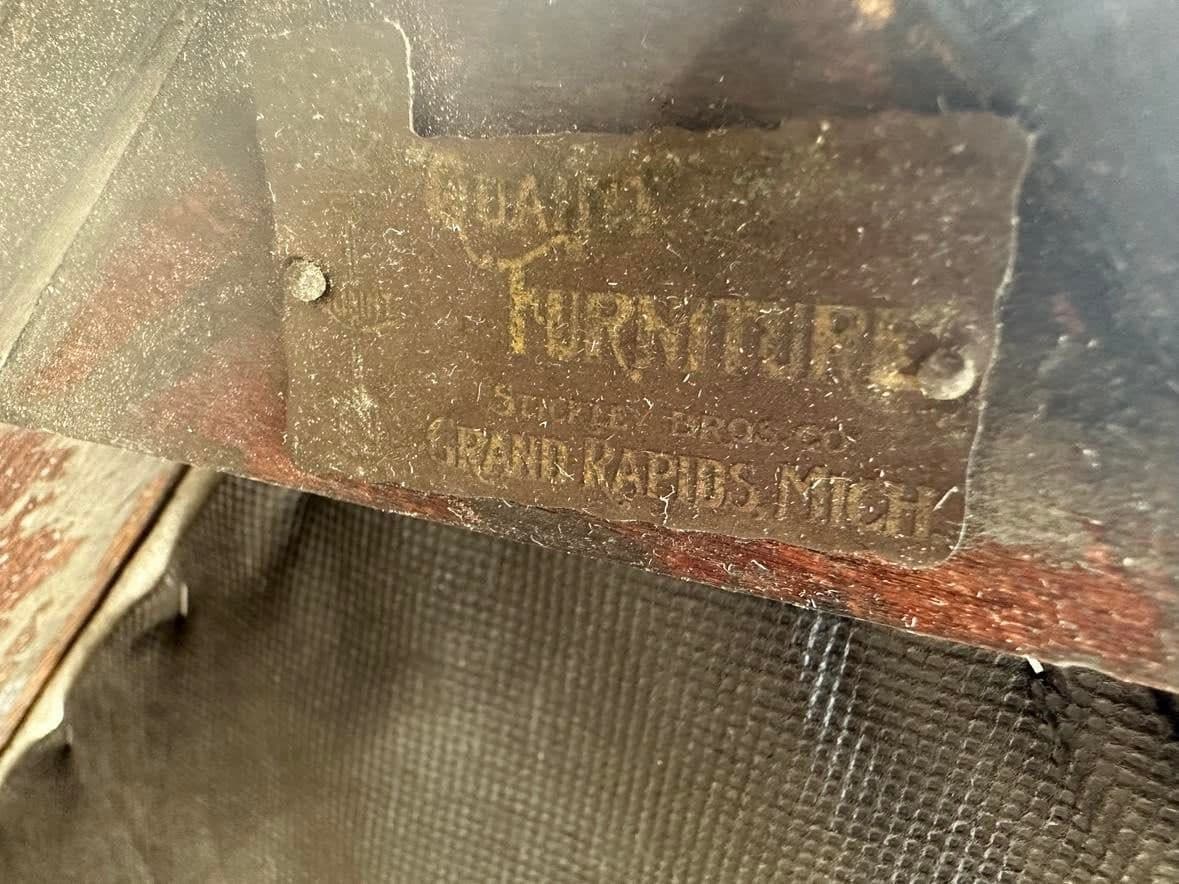 Antique Stickley Grand Rapids Quaint Furniture Mission Oak Rocking Chair With New Mohair Seat Upholstery - Thumbnail 6