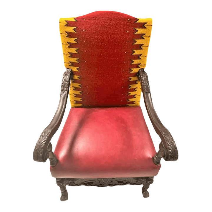 Antique Hacienda Throne Chair Reupholstered With Hand Loomed Oaxaca Tapestry and Leather - Thumbnail 5
