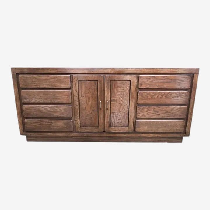 Mid 20th Century Russel Wright Style Solid Oak Bassett Credenza - Image 1