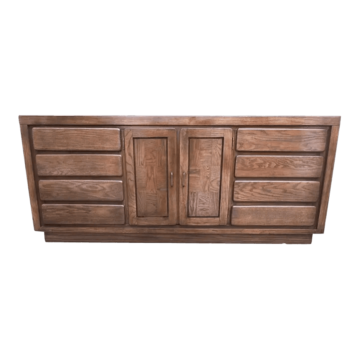 Mid 20th Century Russel Wright Style Solid Oak Bassett Credenza - Thumbnail 2