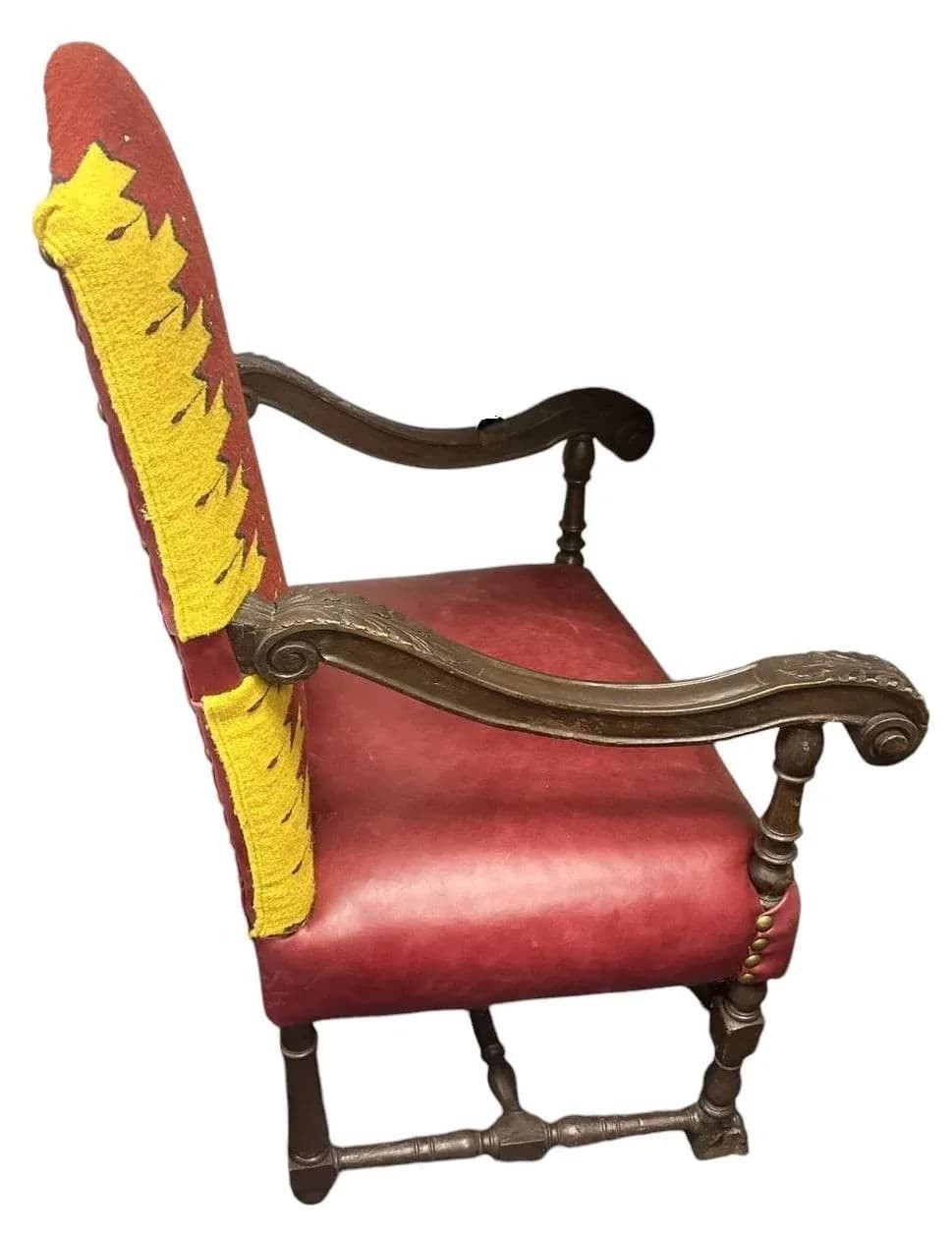 Antique Hacienda Throne Chair Reupholstered With Hand Loomed Oaxaca Tapestry and Leather - Thumbnail 13