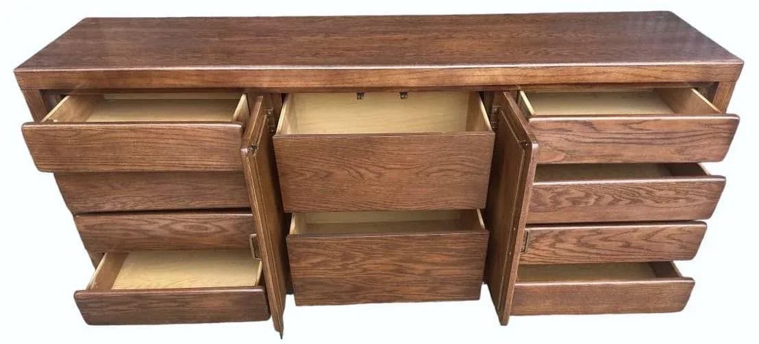 Mid 20th Century Russel Wright Style Solid Oak Bassett Credenza - Thumbnail 4
