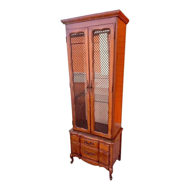 Solid Cherry Wood French Provincial Style China Cabinet Made in North Carolina - Vintage Mid 20th Century - Thumbnail 2