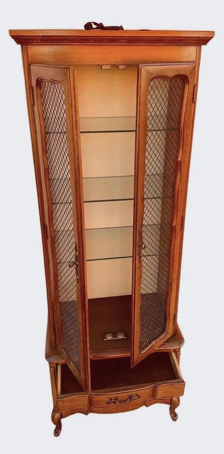 Solid Cherry Wood French Provincial Style China Cabinet Made in North Carolina - Vintage Mid 20th Century - Thumbnail 3