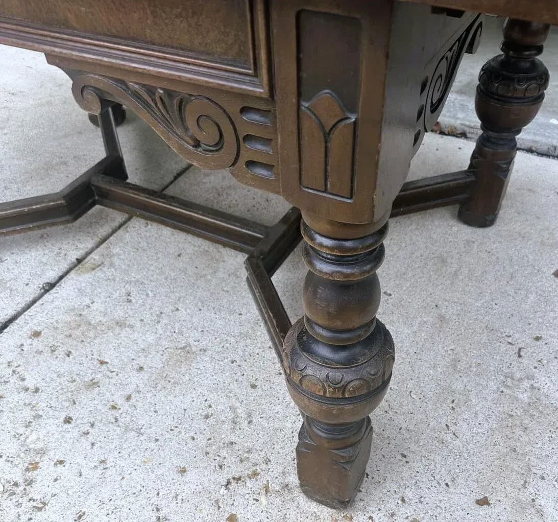 Antique 9 Ft. Walnut Spanish Revival Refectory Table by Tell City Furniture - Circa 1910 - Thumbnail 5