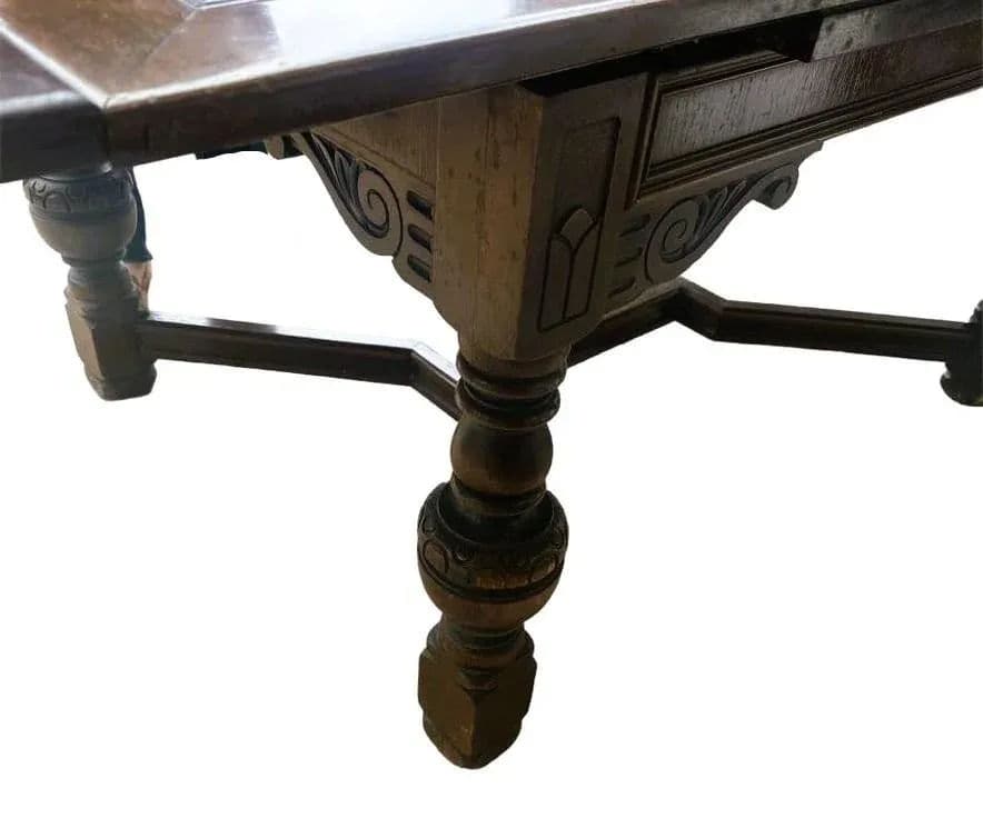 Antique 9 Ft. Walnut Spanish Revival Refectory Table by Tell City Furniture - Circa 1910 - Thumbnail 4