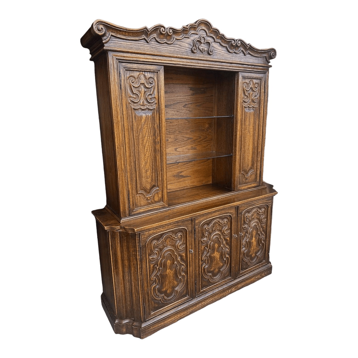 Spanish Style Carved Oak Sideboard Hutch by Jamestown Lounge Company - Vintage Mid 20th Century - Thumbnail 2