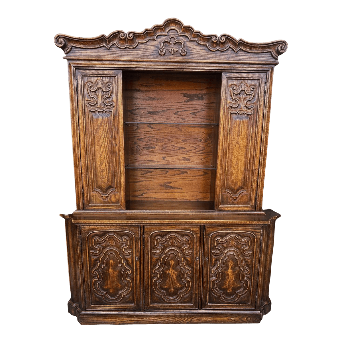 Spanish Style Carved Oak Sideboard Hutch by Jamestown Lounge Company - Vintage Mid 20th Century - Thumbnail 4