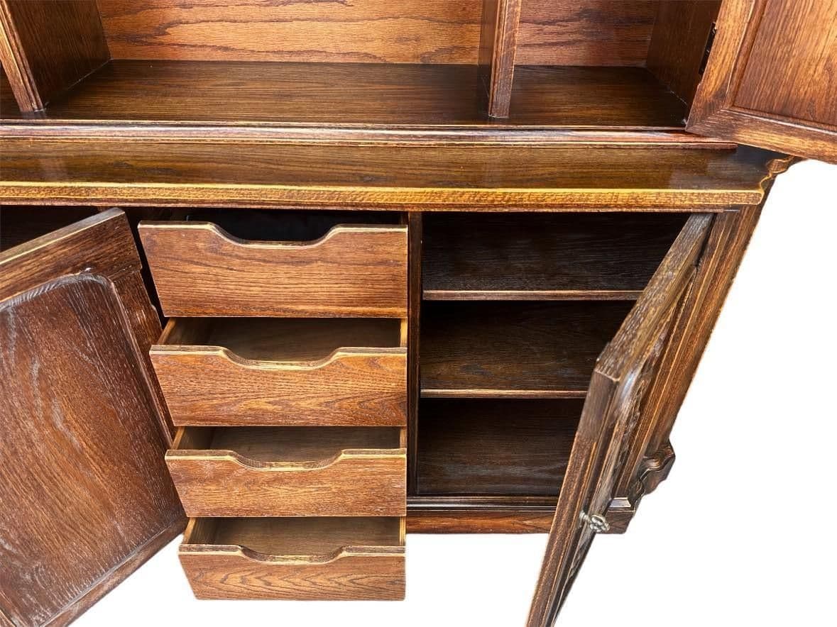 Spanish Style Carved Oak Sideboard Hutch by Jamestown Lounge Company - Vintage Mid 20th Century - Thumbnail 9