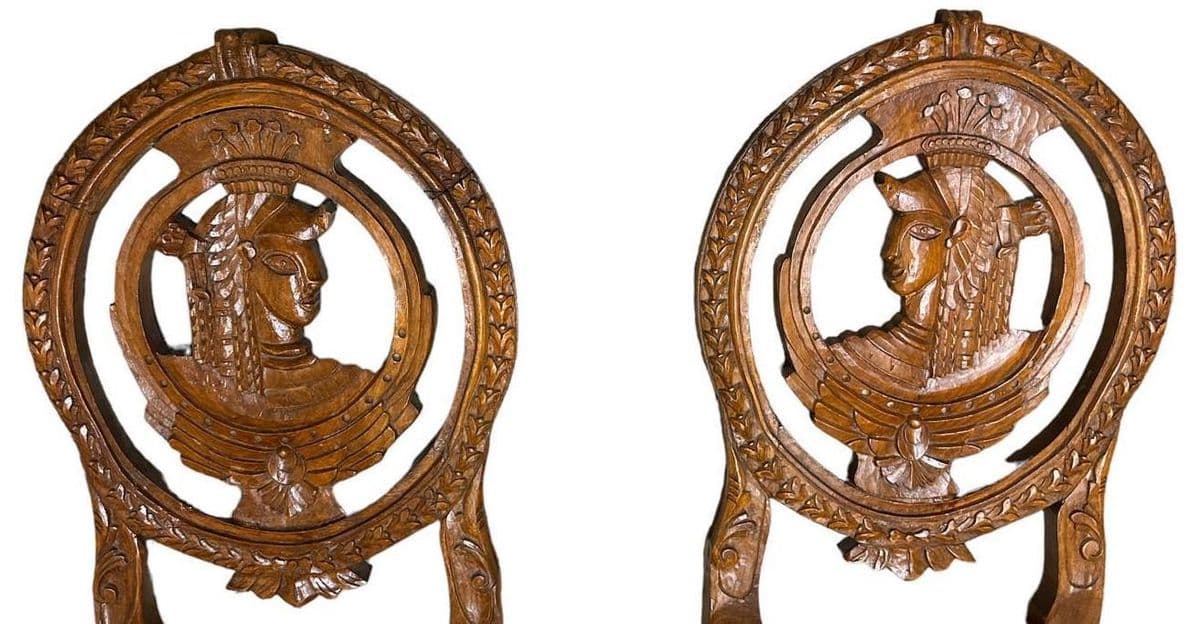 Louis XVI Carved Oak French Accent Chairs With New Caramel Colored Leather Seats - a Pair - Thumbnail 3