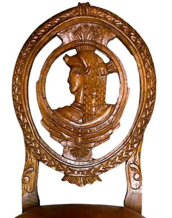 Louis XVI Carved Oak French Accent Chairs With New Caramel Colored Leather Seats - a Pair - Thumbnail 4