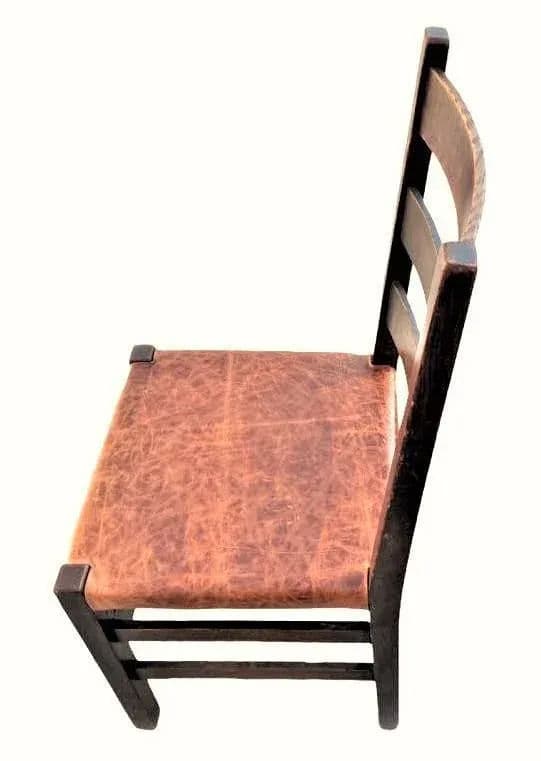 Signed Gustav Stickley Quarter Sawn Mission Oak Chair With New Leather Seat Cover - Early 20th Century - Thumbnail 4