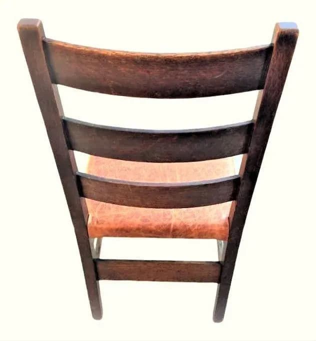 Signed Gustav Stickley Quarter Sawn Mission Oak Chair With New Leather Seat Cover - Early 20th Century - Thumbnail 5