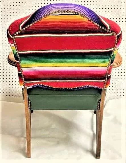 Early 20th Century Spanish Revival Arm Chair With of Colorful Sarape and Italian Leather Upholstery - Thumbnail 4