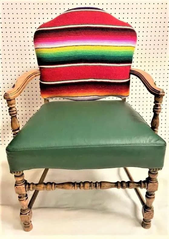 Early 20th Century Spanish Revival Arm Chair With of Colorful Sarape and Italian Leather Upholstery - Thumbnail 5