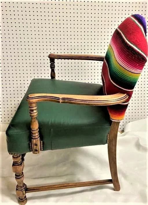 Early 20th Century Spanish Revival Arm Chair With of Colorful Sarape and Italian Leather Upholstery - Thumbnail 3