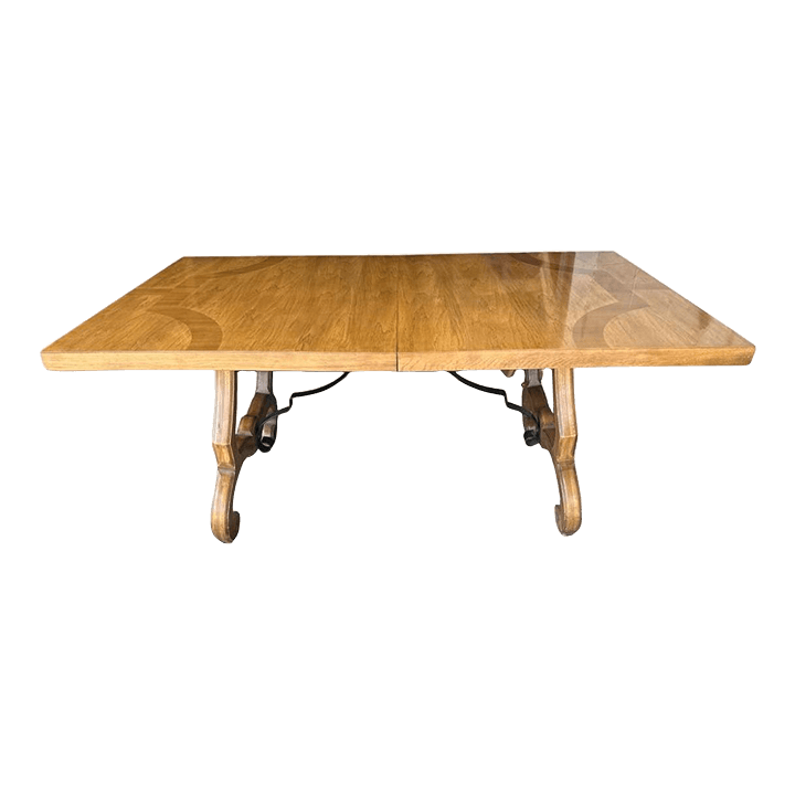 Thomasville Spanish Style Pecan Lyre Leg Dining Table Extending to 104” - Made in 1964 - Thumbnail 2