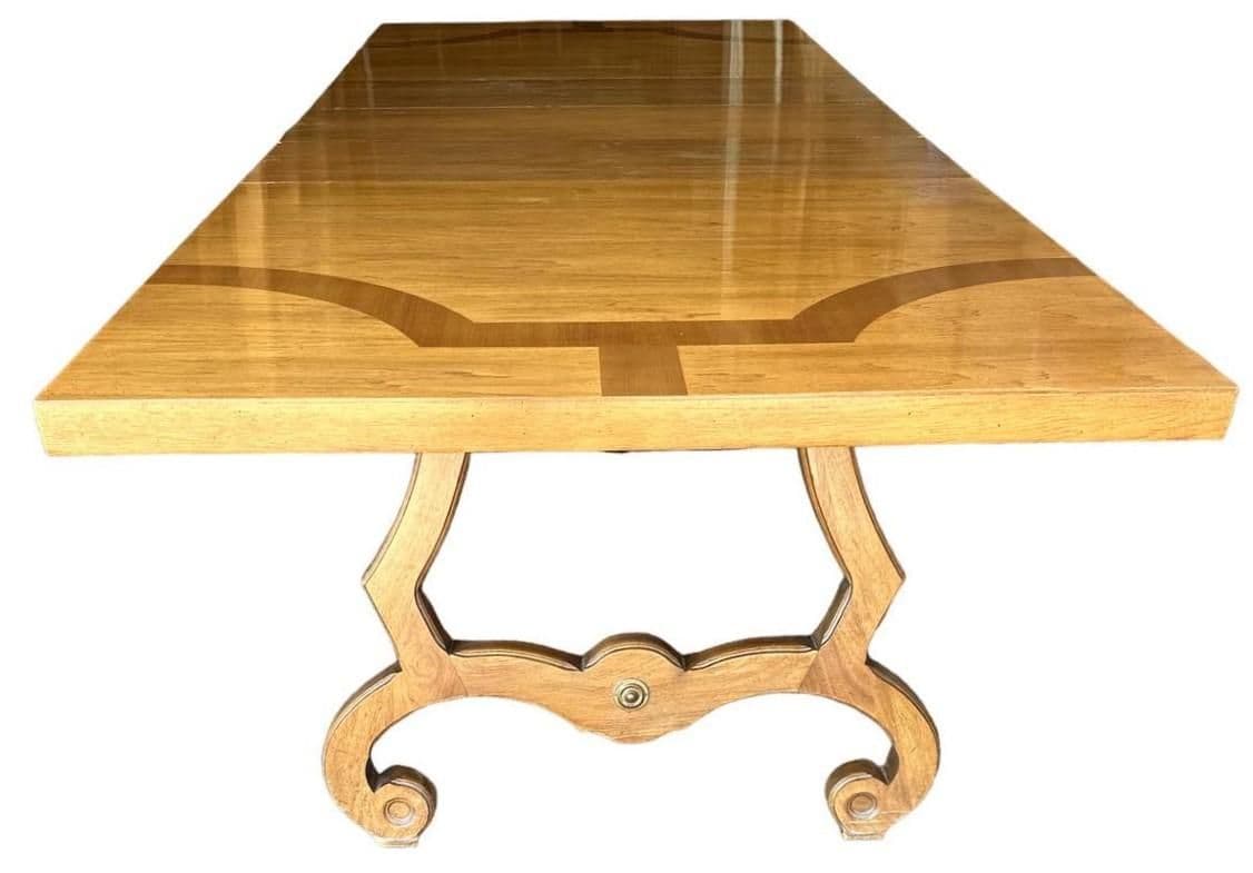 Thomasville Spanish Style Pecan Lyre Leg Dining Table Extending to 104” - Made in 1964 - Thumbnail 3