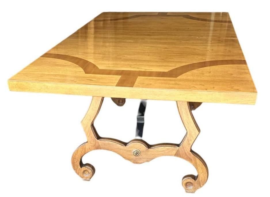 Thomasville Spanish Style Pecan Lyre Leg Dining Table Extending to 104” - Made in 1964 - Thumbnail 4