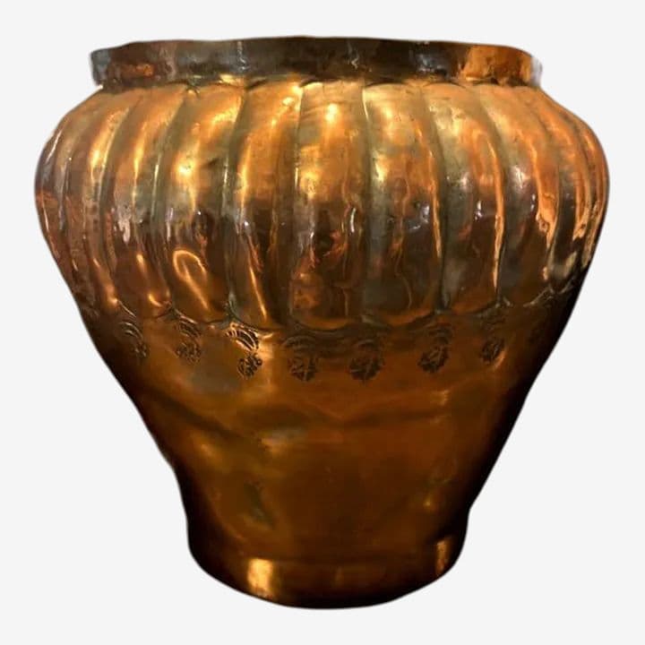 Vintage Egyptian Hammered Copper Wide Mouth Vase - Mid 20th Century - Image 1