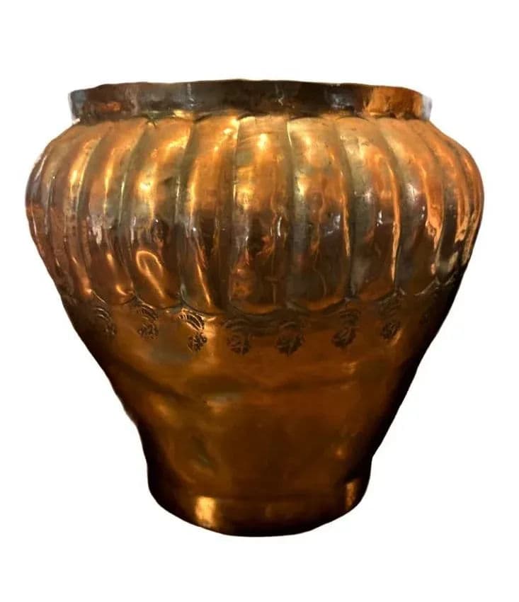 Vintage Egyptian Hammered Copper Wide Mouth Vase - Mid 20th Century - Thumbnail 7