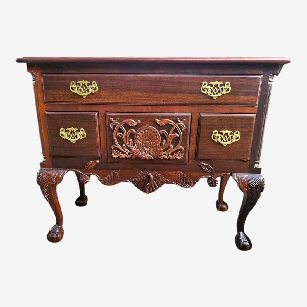 Solid Mahogany Carved Philadelphia Chippendale Lowboy - Vintage Late 20th Century - Image 1
