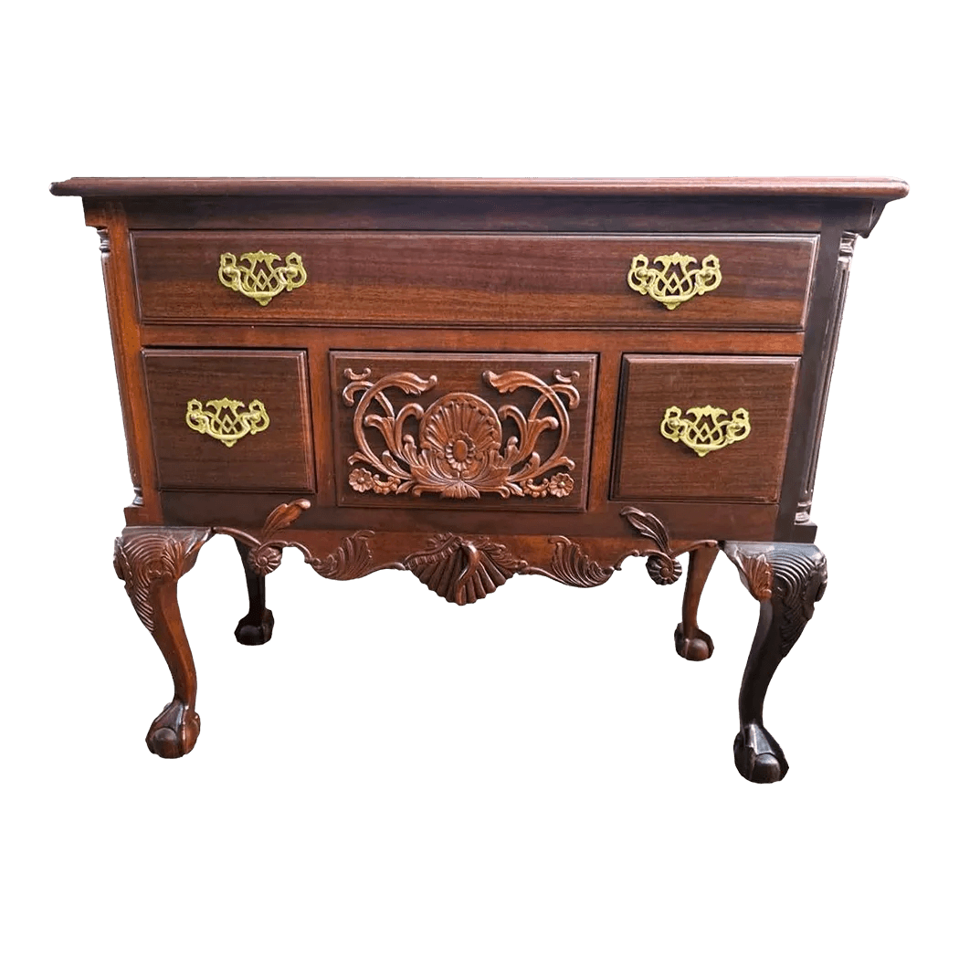 Solid Mahogany Carved Philadelphia Chippendale Lowboy - Vintage Late 20th Century - Thumbnail 2