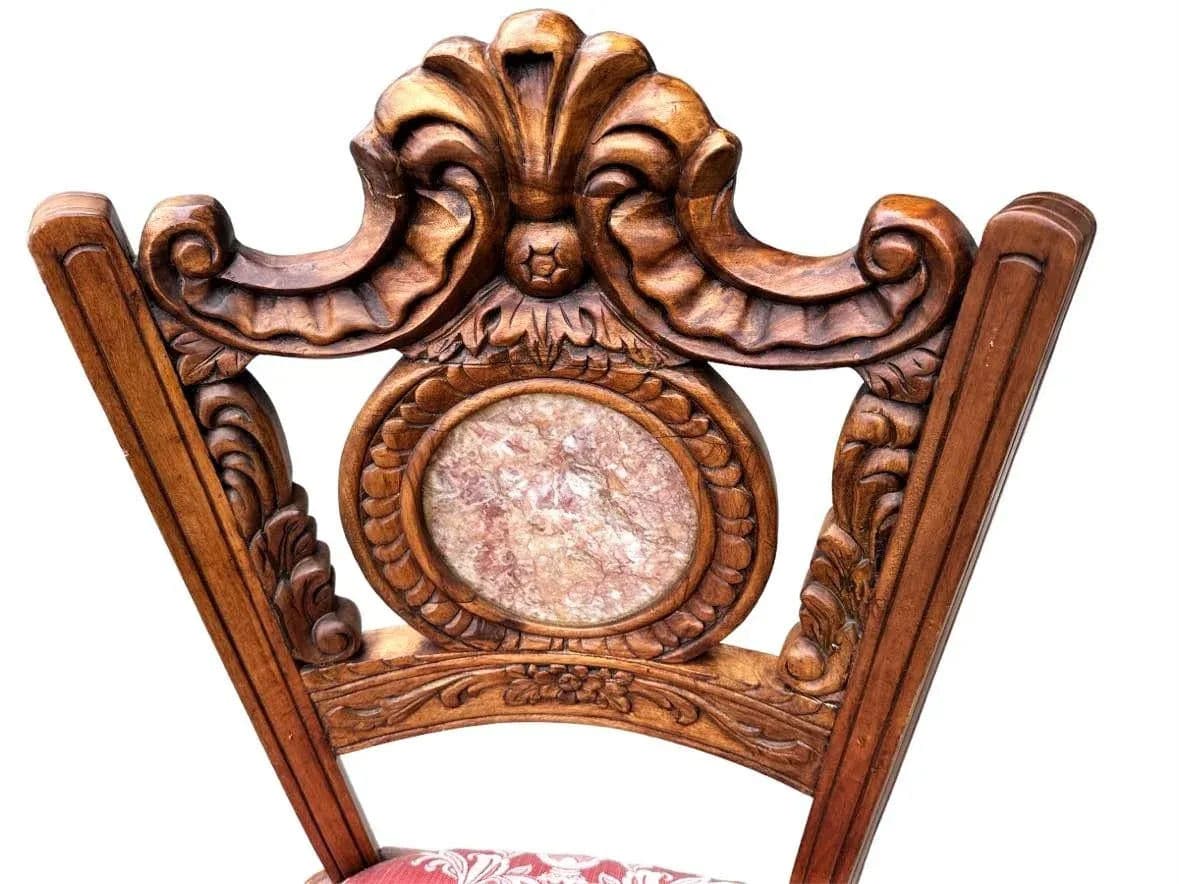 Spanish Baroque Style Heavily Carved Desk and Chair Set With Marble Inserts - Circa 1990 - Thumbnail 6