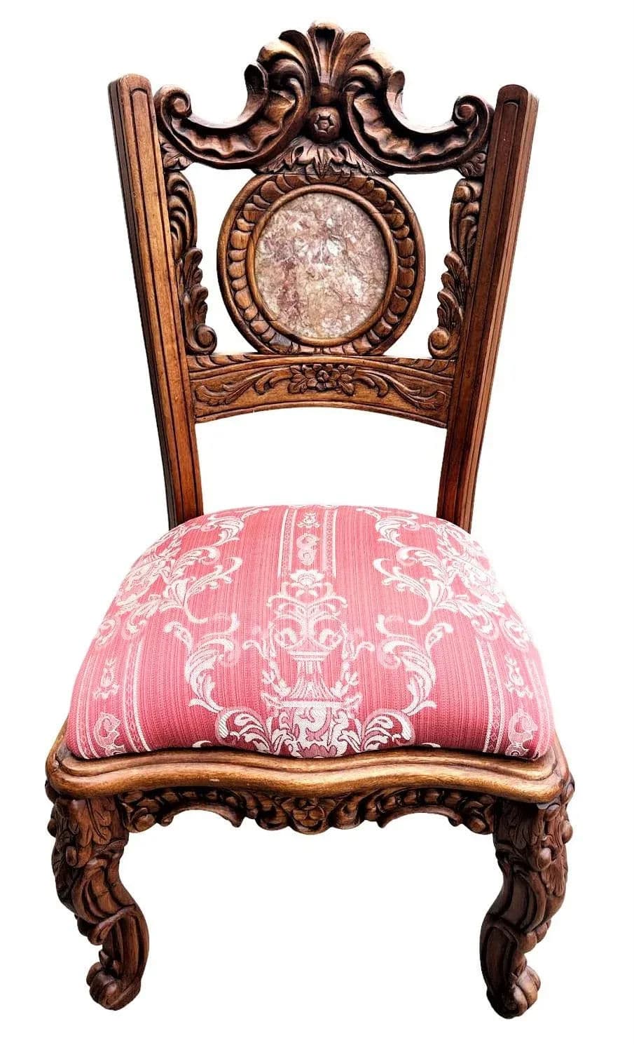 Spanish Baroque Style Heavily Carved Desk and Chair Set With Marble Inserts - Circa 1990 - Thumbnail 4