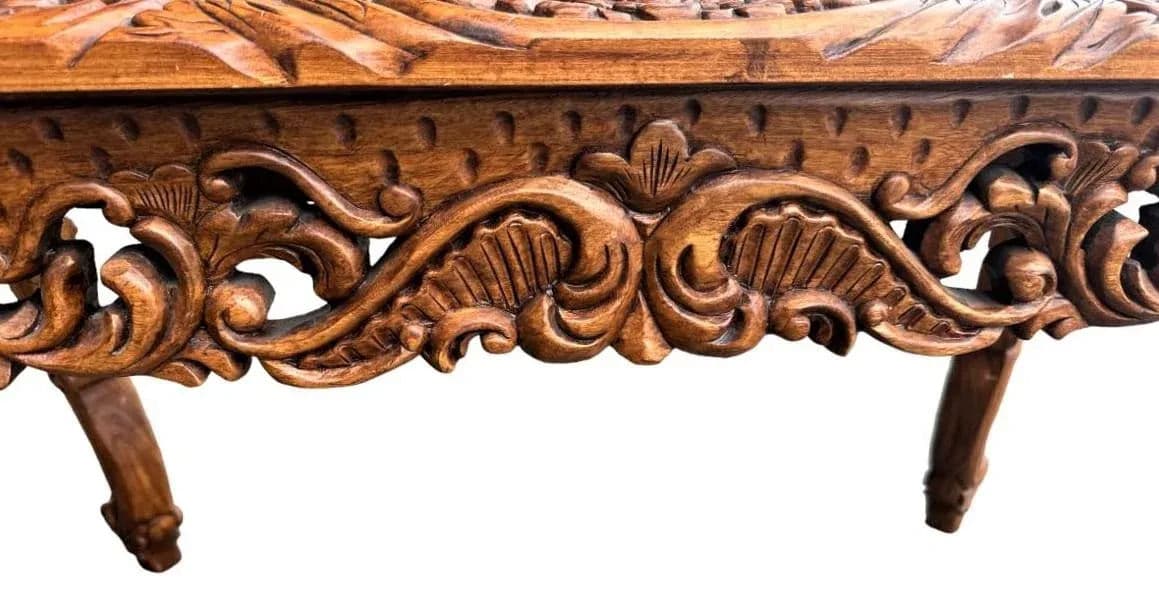Spanish Baroque Style Heavily Carved Desk and Chair Set With Marble Inserts - Circa 1990 - Thumbnail 11