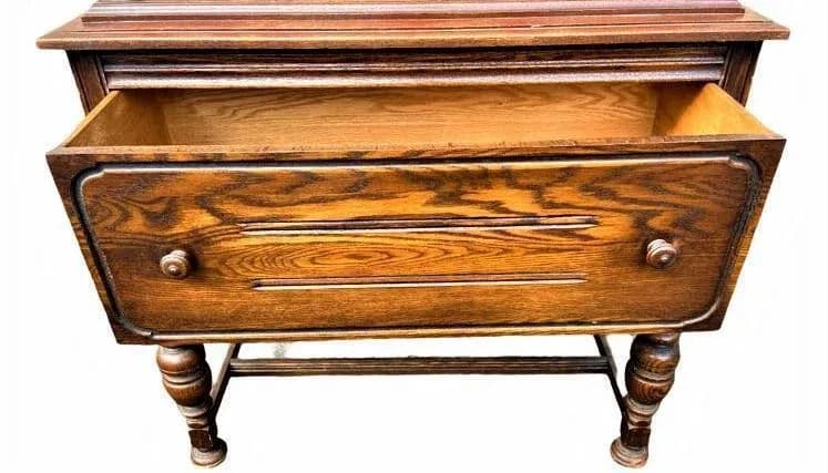 Antique Spanish Revival Solid Oak Liquor Cabinet or Linen Press - Early 20th Century - Thumbnail 6