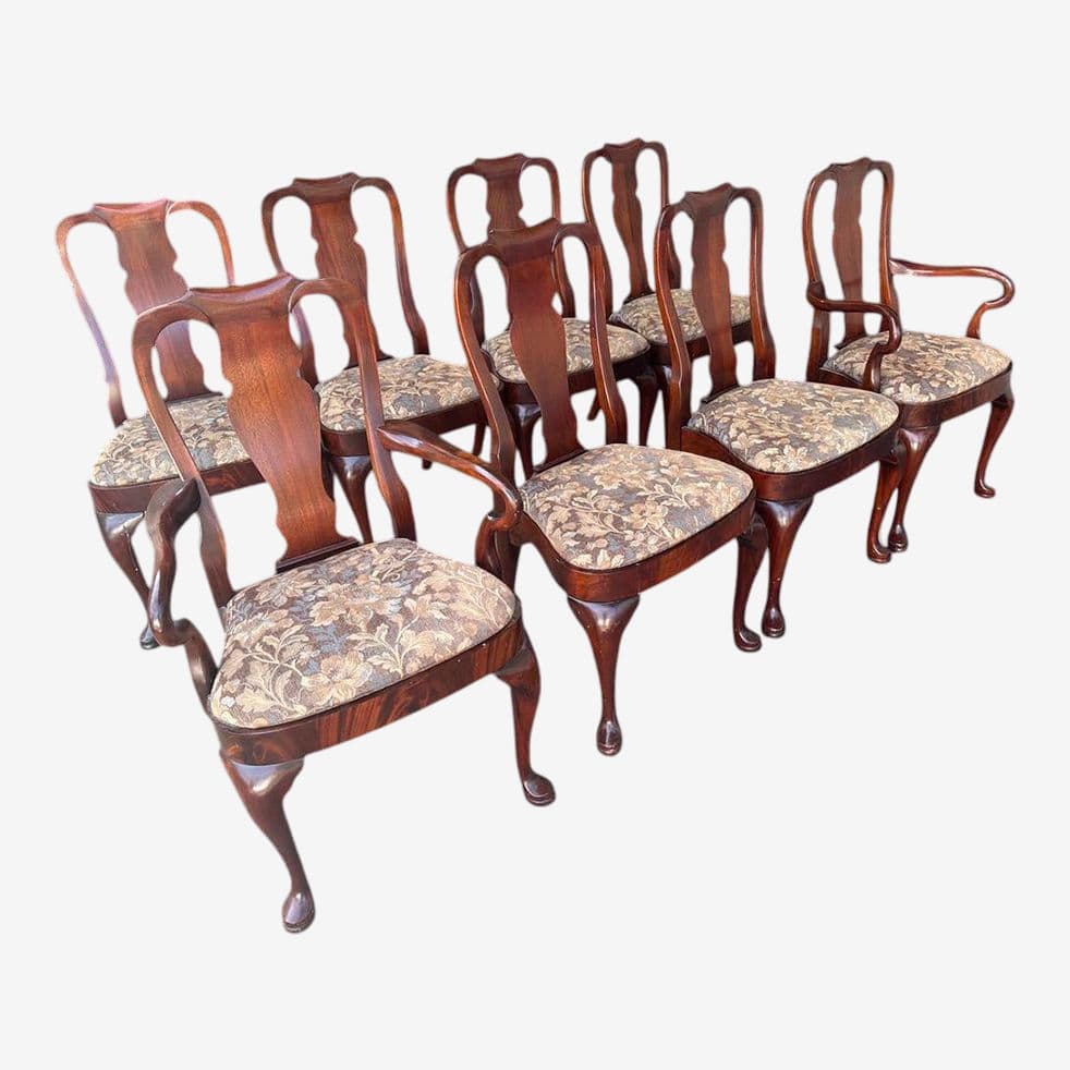 Set of 8 Hickory Chair Furniture Company Flame Mahogany Queen Anne Dining Chairs - Vintage Late 20th Century - Image 1