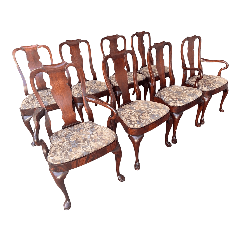 Set of 8 Hickory Chair Furniture Company Flame Mahogany Queen Anne Dining Chairs - Vintage Late 20th Century - Thumbnail 2