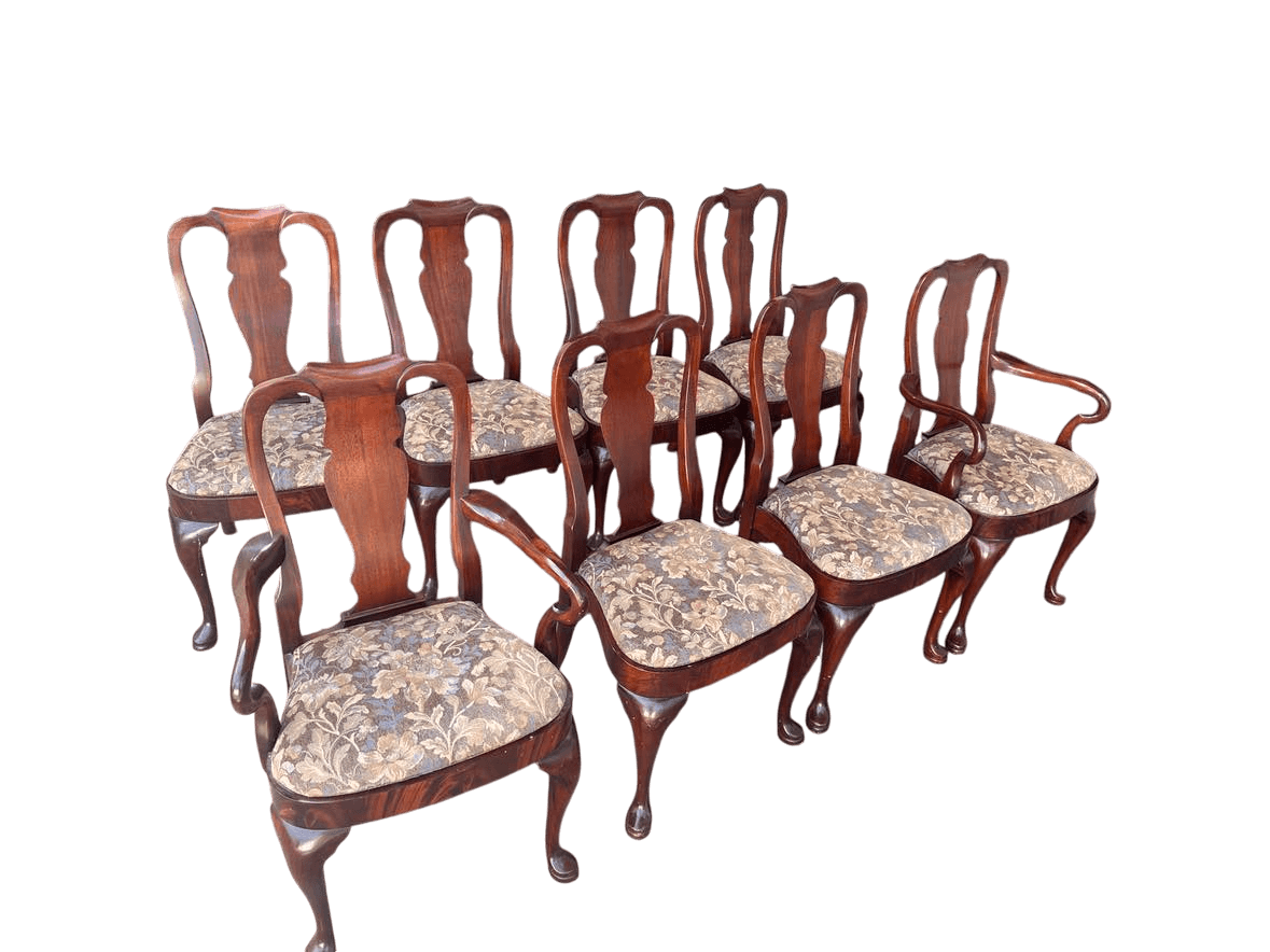 Set of 8 Hickory Chair Furniture Company Flame Mahogany Queen Anne Dining Chairs - Vintage Late 20th Century - Thumbnail 8