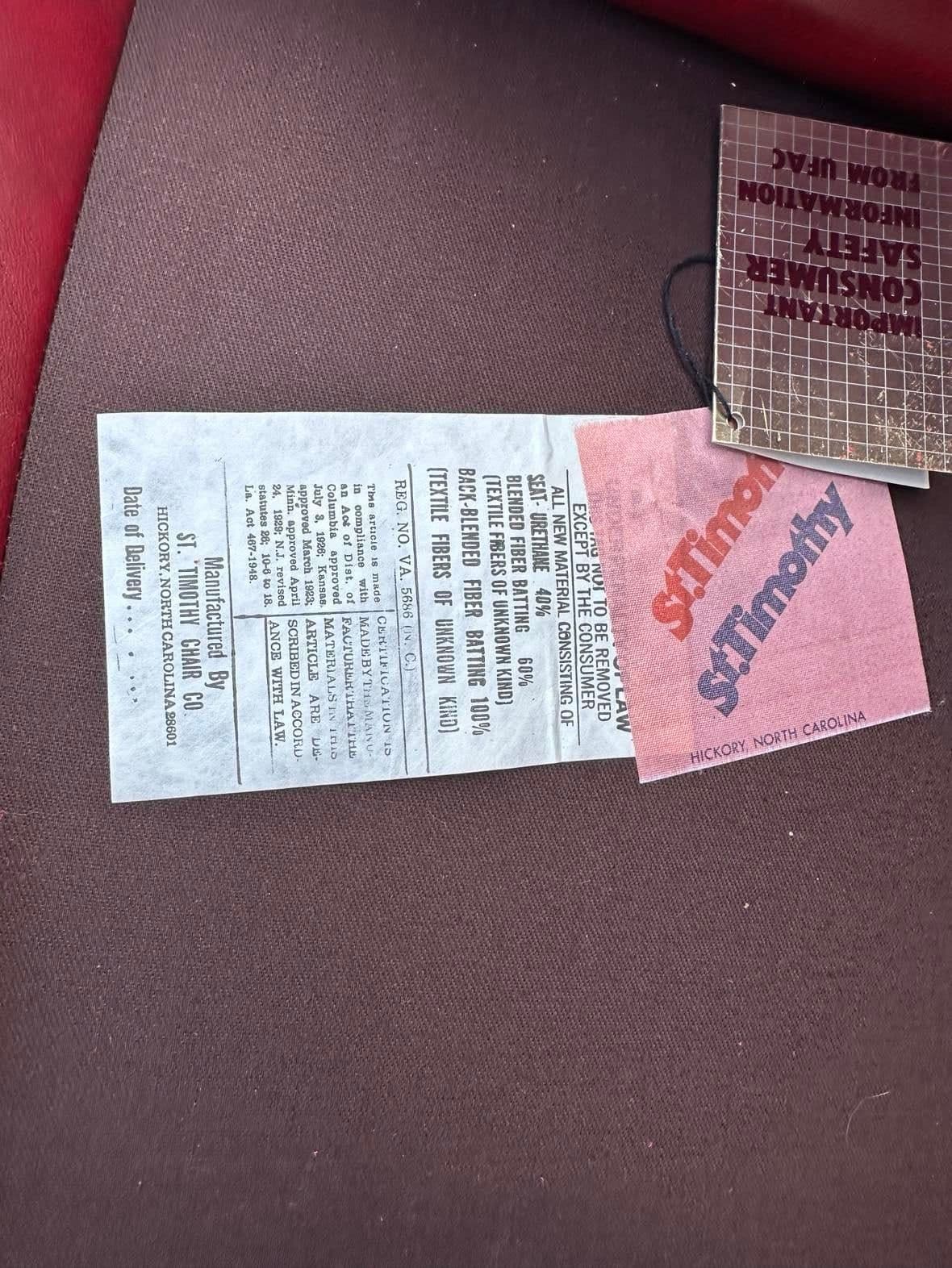 Cherry Red Leather and Mahogany Wingback Chair From St. Timothy of Hickory, North Carolina - Thumbnail 5