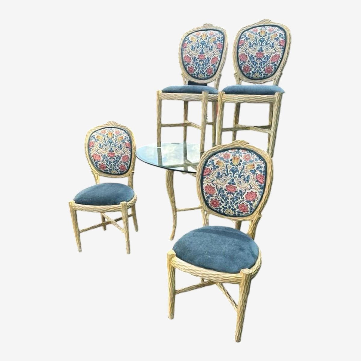 Faux Bois Dining Table and Four Chairs by Andre Originals With New William Morris 'Rose' Linen Upholstery - Vintage Late 20th Century - Image 1