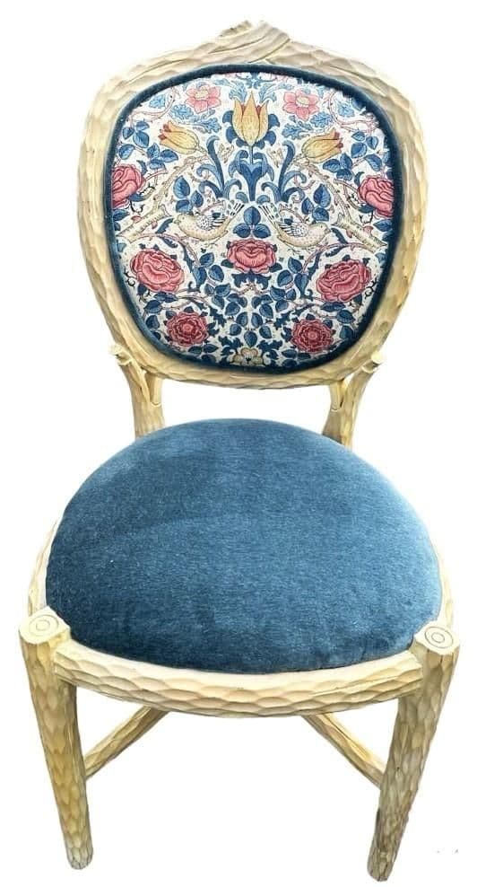 Faux Bois Dining Table and Four Chairs by Andre Originals With New William Morris 'Rose' Linen Upholstery - Vintage Late 20th Century - Thumbnail 3