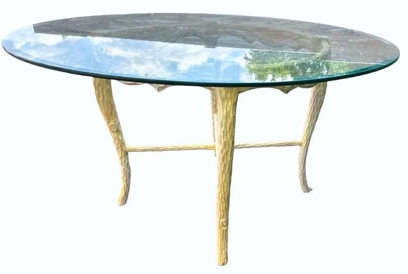 Faux Bois Dining Table and Four Chairs by Andre Originals With New William Morris 'Rose' Linen Upholstery - Vintage Late 20th Century - Thumbnail 5