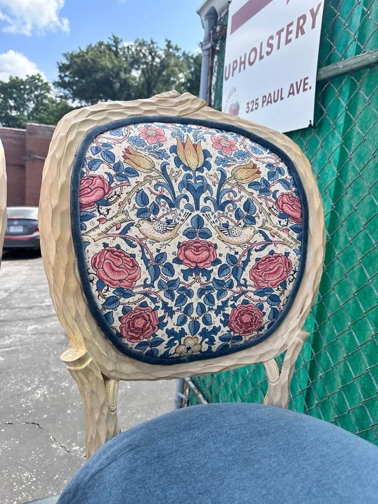 Faux Bois Dining Table and Four Chairs by Andre Originals With New William Morris 'Rose' Linen Upholstery - Vintage Late 20th Century - Thumbnail 4