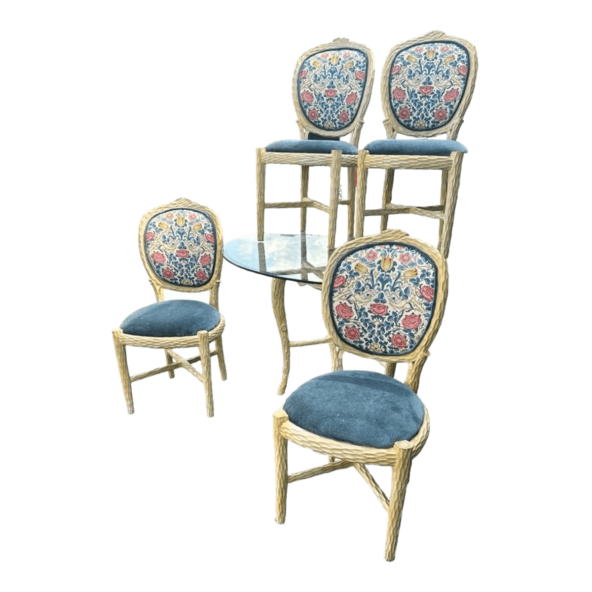 Faux Bois Dining Table and Four Chairs by Andre Originals With New William Morris 'Rose' Linen Upholstery - Vintage Late 20th Century - Thumbnail 2