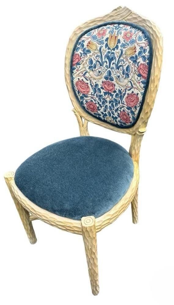 Faux Bois Dining Table and Four Chairs by Andre Originals With New William Morris 'Rose' Linen Upholstery - Vintage Late 20th Century - Thumbnail 6