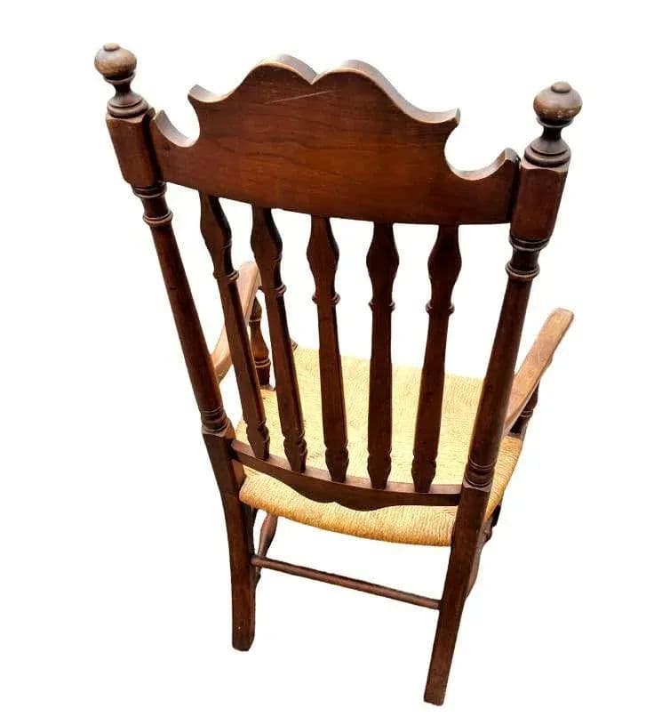 Vintage Solid Walnut and Rush Seat Dining Chairs - Set of 6 With 2 Armchairs - Thumbnail 7