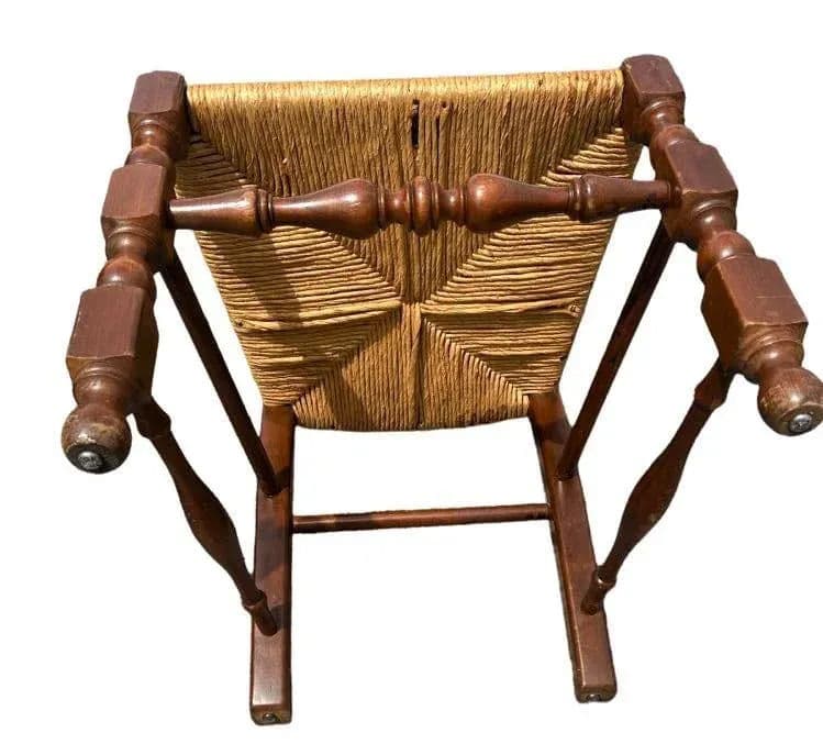 Vintage Solid Walnut and Rush Seat Dining Chairs - Set of 6 With 2 Armchairs - Thumbnail 8